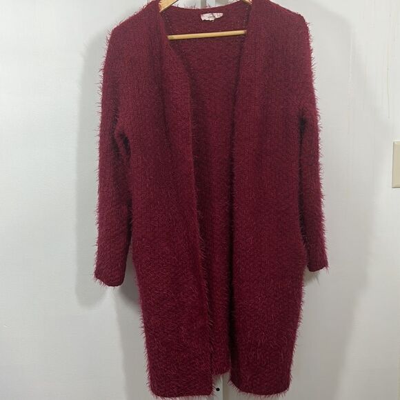 ENTRO Women’s Chunky Eyelash Texture Open Front Long Cardigan/Duster Red Small - Picture 2 of 8